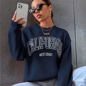 California Graphic Drop Sweater Pullover Crewneck Navy Blue
